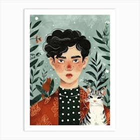 Asian Girl With Cat 1 Art Print