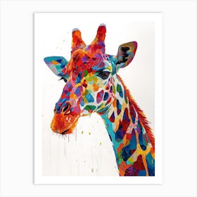 Watercolour Geometric Colourful Giraffe Art Print