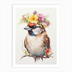 Bird With A Flower Crown House Sparrow 4 Art Print