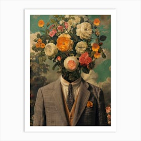 Flowers On A Man'S Head Art Print