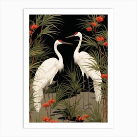 Black And Red Cranes 9 Vintage Japanese Botanical Art Print