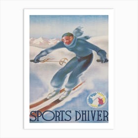 Winter Sports in France Vintage Ski Poster Art Print