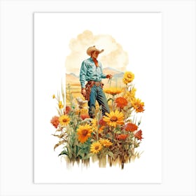 Cowboy With Flowers In A Ranch Art Print