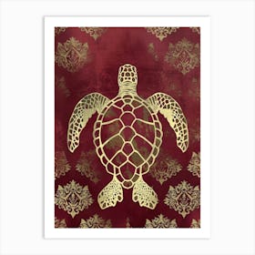 Maroon Art Deco Sea Turtle 4 Art Print