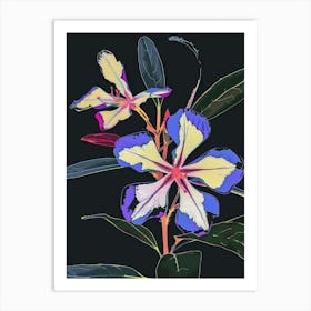 Neon Flowers On Black Periwinkle 1 Art Print