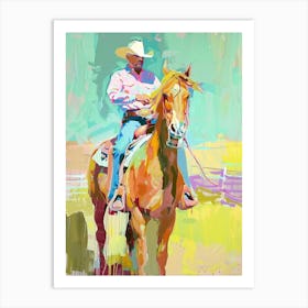 Blue And Yellow Cowboy Painting 8 Art Print