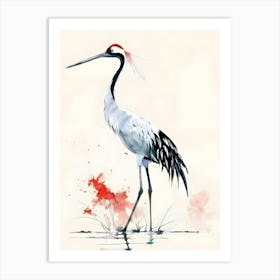 Asian Crane Colorful Illustration Art Print