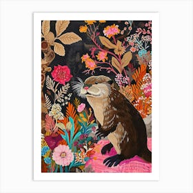 Floral Animal Painting Otter 1 Art Print