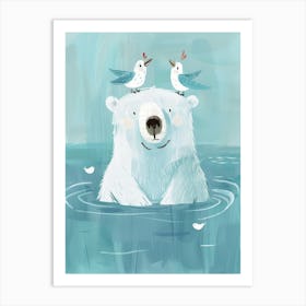 Polar Bear And Birds 1 Art Print