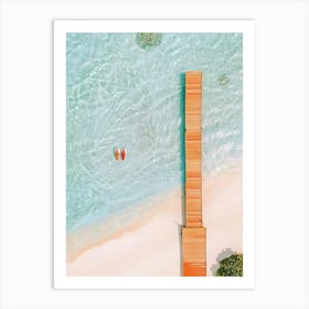 Aerial View Of A Wooden Pier In The Ocean Art Print