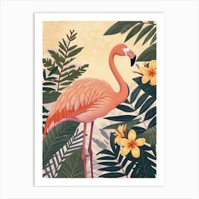 Andean Flamingo And Frangipani Minimalist Illustration 1 Art Print