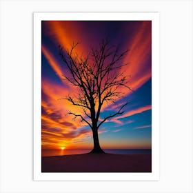 Silhouette Tree at Sunset Affiche