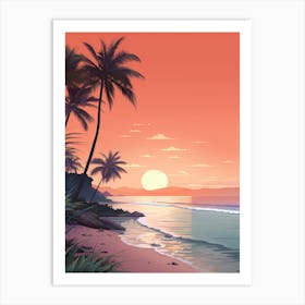 Illustration Of Half Moon Bay Antigua In Pink Tones 1 Art Print