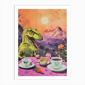 Retro Dinosaur Tea Party 2 Art Print