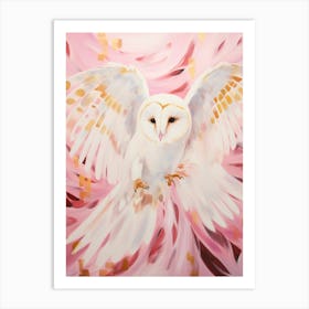 Pink Ethereal Bird Painting Barn Owl 1 Art Print