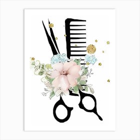 Scissors And Flowers Art Print