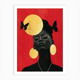 Woman With Butterflies On Her Head 3 Art Print