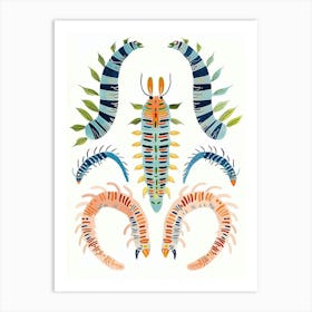 Colourful Insect Illustration Centipede 2 Art Print