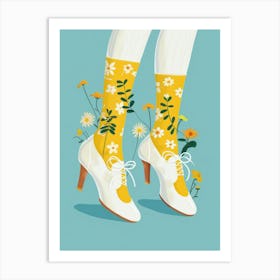 White Floral Vintage Shoes 3 Art Print