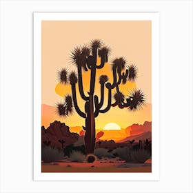 Joshua Tree At Dawn In Desert Retro Illustration (5) Art Print