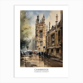 Cambridge University 2 Watercolor Travel Poster Art Print