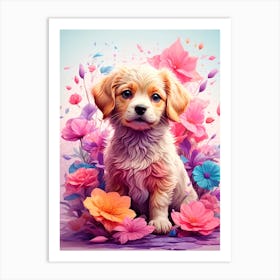 Puppy In Flowers Art Print