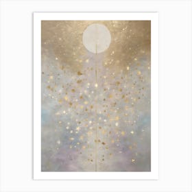 Wabi Sabi Dreams Collection 2 - Japanese Minimalism Abstract Moon Stars Mountains and Trees in Pale Neutral Pastels And Gold Leaf - Soul Scapes Nursery Baby Child or Meditation Room Tranquil Paintings For Serenity and Calm in Your Home Art Print