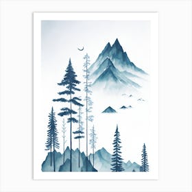 Mountain And Forest In Minimalist Watercolor Vertical Composition 241 Art Print