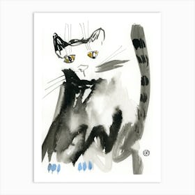 Story Of A Cat - ink painting black and white Art Print