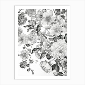Great Japan Hokusai Black And White Flowers 1 Art Print