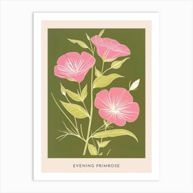 Pink & Green Evening Primrose 1 Flower Poster Art Print