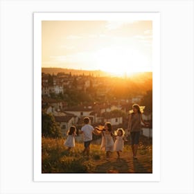 A Large Family Enjoying Their Day In Nature During The Stunning Sunset Siblings Laughing Lively Ch (3) Art Print