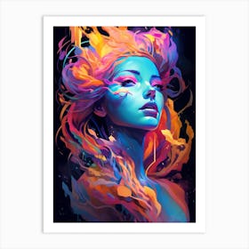 Enigmatic woman with colorful hair Art Print