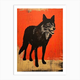 Wolf, Woodblock Animal  Drawing 3 Art Print