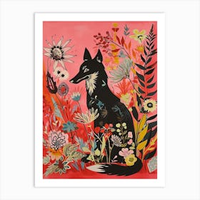 Floral Animal Painting Coyote 3 Art Print