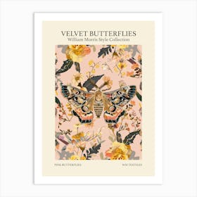Velvet Butterflies Collection Pink Butterflies William Morris Style 3 Art Print