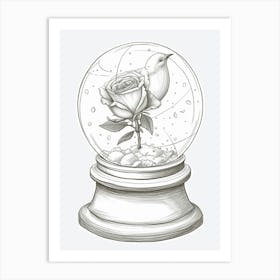 English Rose In A Globe Line Drawing 2 Art Print