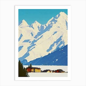 Crans Montana 2, Switzerland Midcentury Vintage Skiing Poster Art Print
