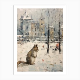 Vintage Winter Animal Painting Squirrel 1 Art Print