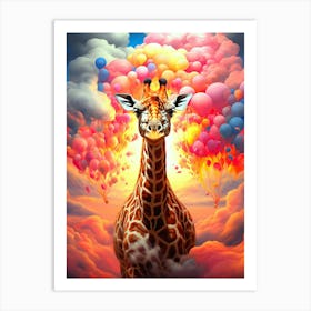 Giraffe With Balloons 3 Art Print