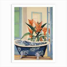 A Bathtube Full Of Bird Of Paradise In A Bathroom 1 Art Print