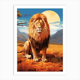 African Lion In The African Savannah Painting 3 Art Print