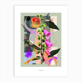 Foxglove 3 Neon Flower Collage Poster Art Print