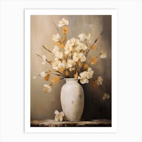Freesia, Autumn Fall Flowers Sitting In A White Vase, Farmhouse Style 1 Art Print