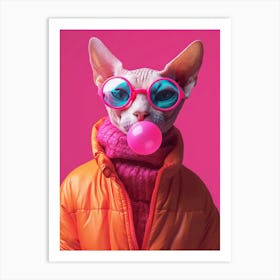 Sphynx Cat With Bubble Gum Art Print