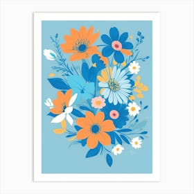 Cute Flowers Flowers Splash Vector Design Flat Background Adobe Illustrator Blue Tones 1 20231127222352713 9wua 4cz5 Art Print