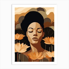 Woman With Lotus Flowers Art Print