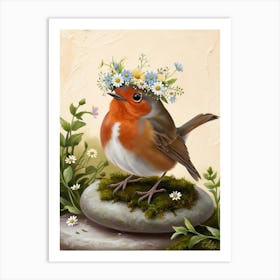 Robin With Flower Crown 9 Art Print