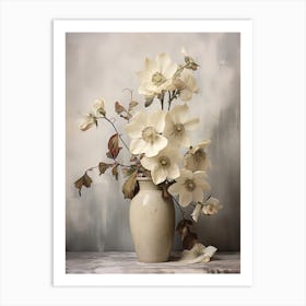 Hellebore, Autumn Fall Flowers Sitting In A White Vase, Farmhouse Style 1 Art Print