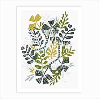 Papercut Leaves Bouquet Green Art Print